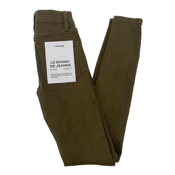 Frame Women’s Size 24 Le Skinny De Jeanne Green Coated Denim Jeans Surplus NWT - Picture 4 of 14